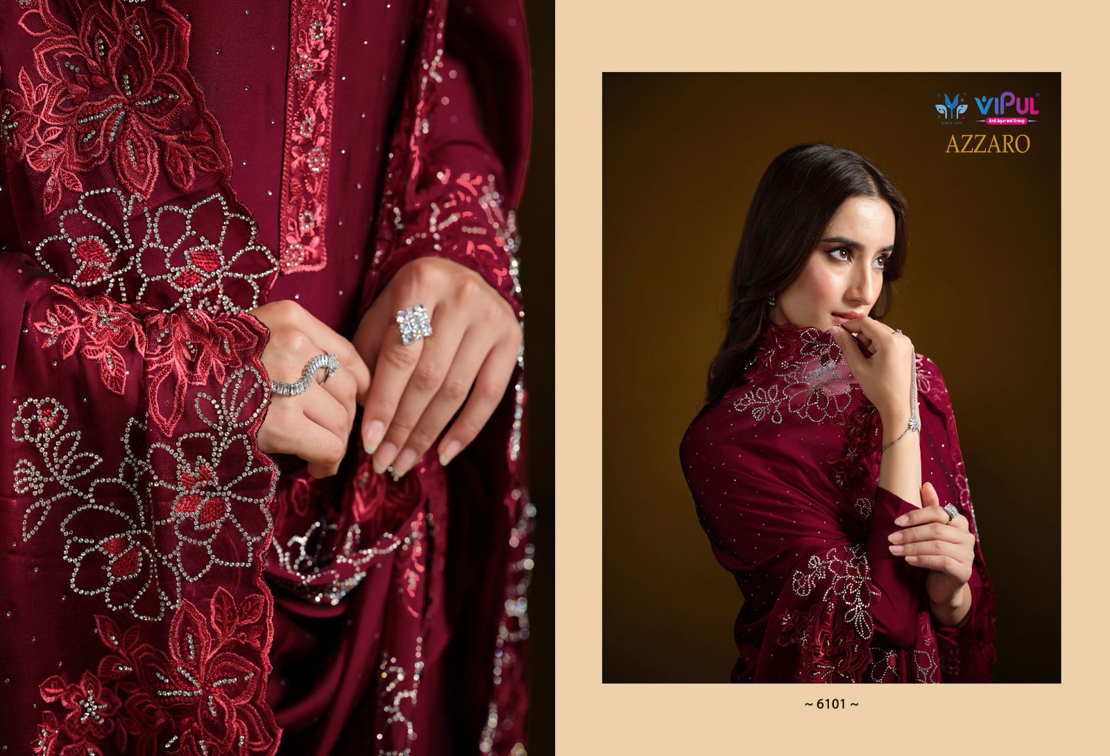 Azzaro By Vipul Swarovski Embroidery Work Designer Suits Wholesale Market In Surat